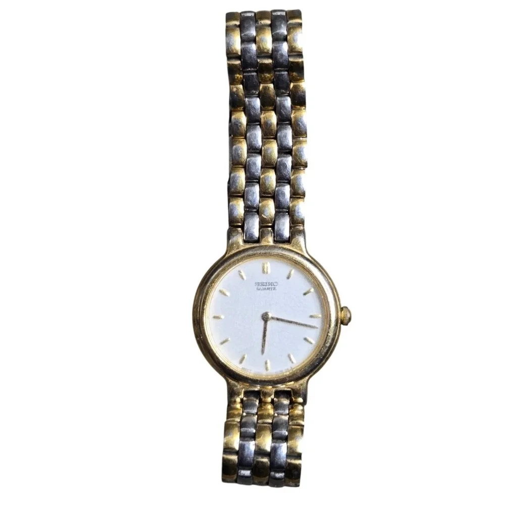 Seiko 1N00-0G90 Quartz Watch Women's Two Tone Gold Silver Tested